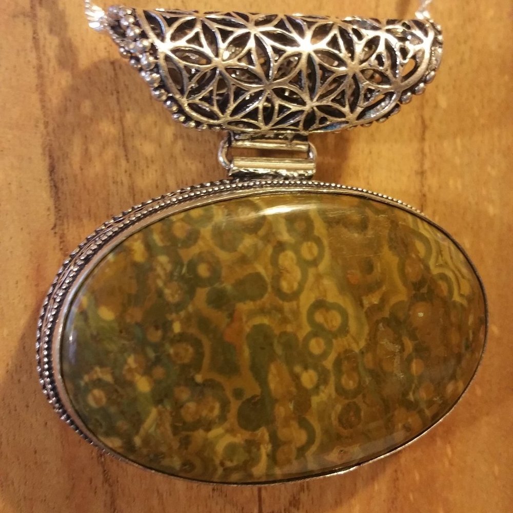 Handmade Jasper Stone in Scrolled Silver